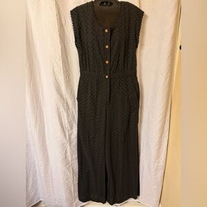A Loves A Black Eyelet Button-Front Wide Leg Jumpsuit